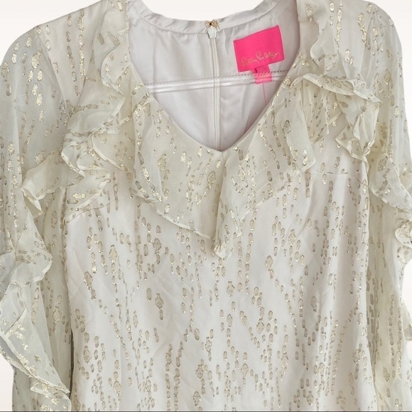 NWT Lilly Pulitzer Belle Metallic Ruffle-Trim Silk Shift Mini Cocktail Dress - Picture 8 of 14